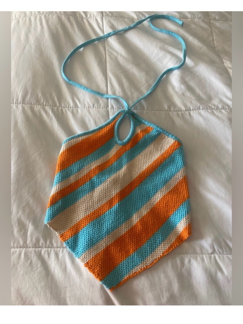 Cotton Candy Striped Halter Top in Turquoise, Orange & Cream